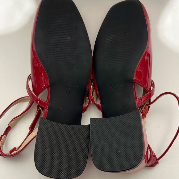 Coutgo Women's Red Patent Square Toe Block Heel Sling Back Pumps Size 5 - Picture 12 of 12